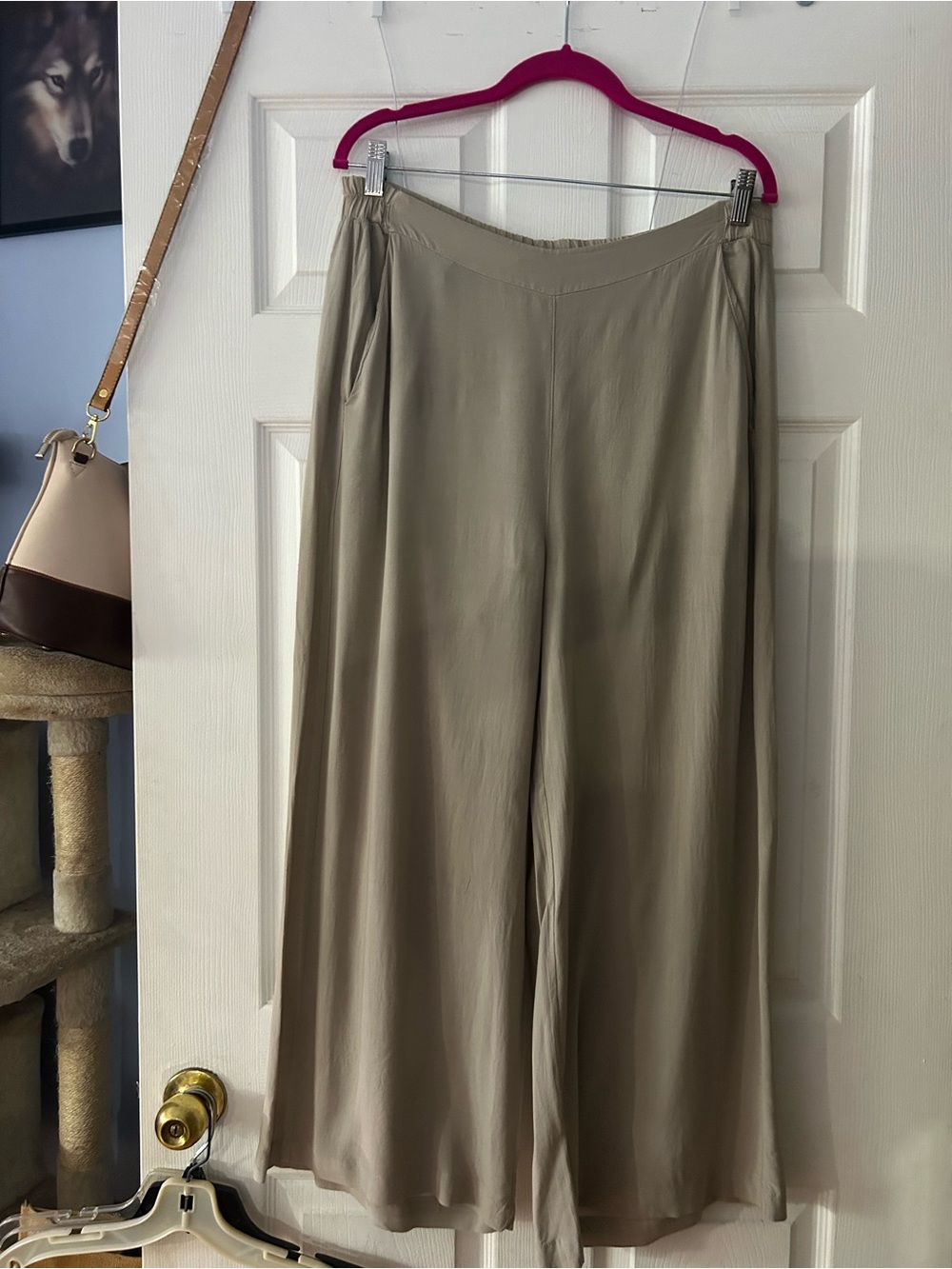 Wide-Leg Boot Cut Pants in Taupe